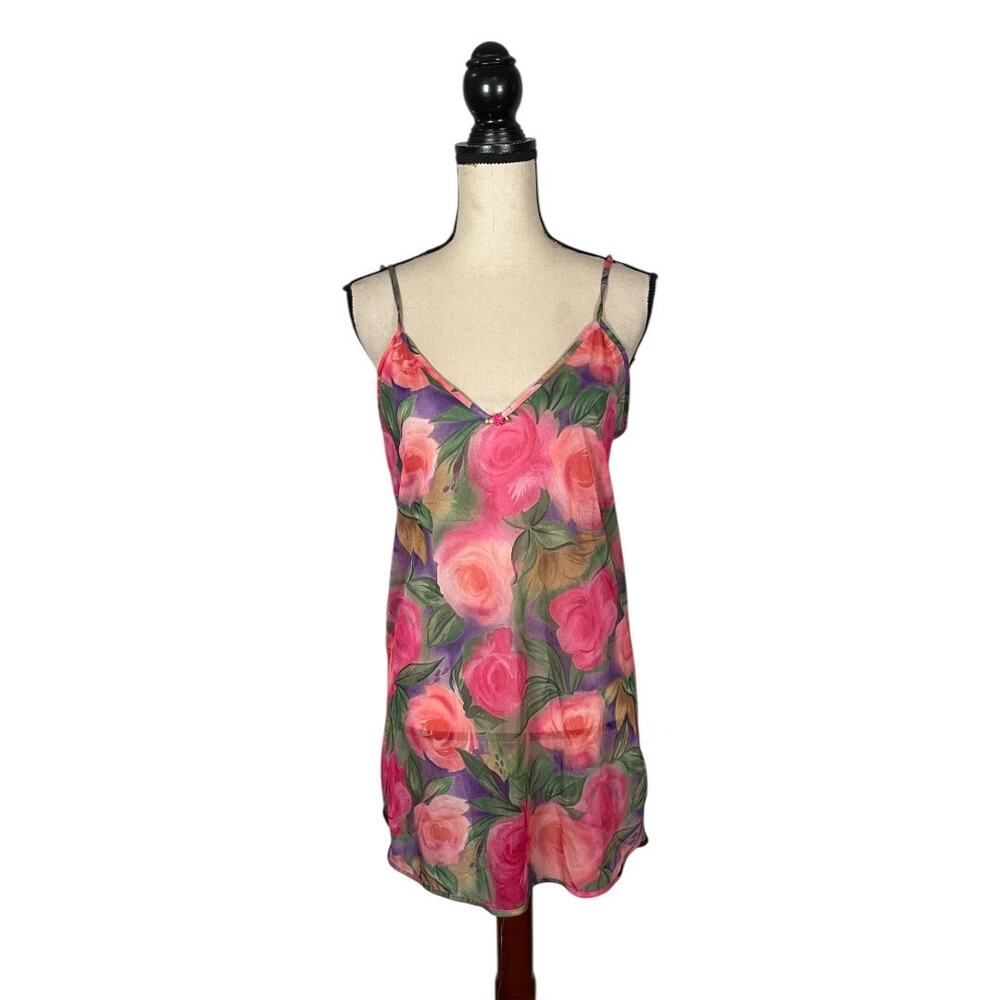 Vintage Feather Bed Intimate Pink Floral Sheer Lingerie Dress     Size: M
